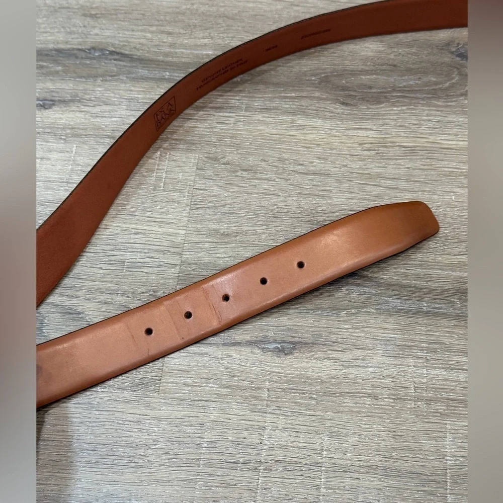 Jos. A. Bank 38 Hand Made in Italy Genuine Brown Leather Belt with Silver Buckle